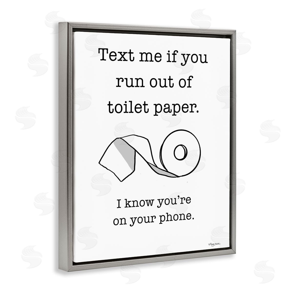 Text Me for Toilet Paper Grey Floating Frame Canvas Wall Art, Home Decor by Molly Matin