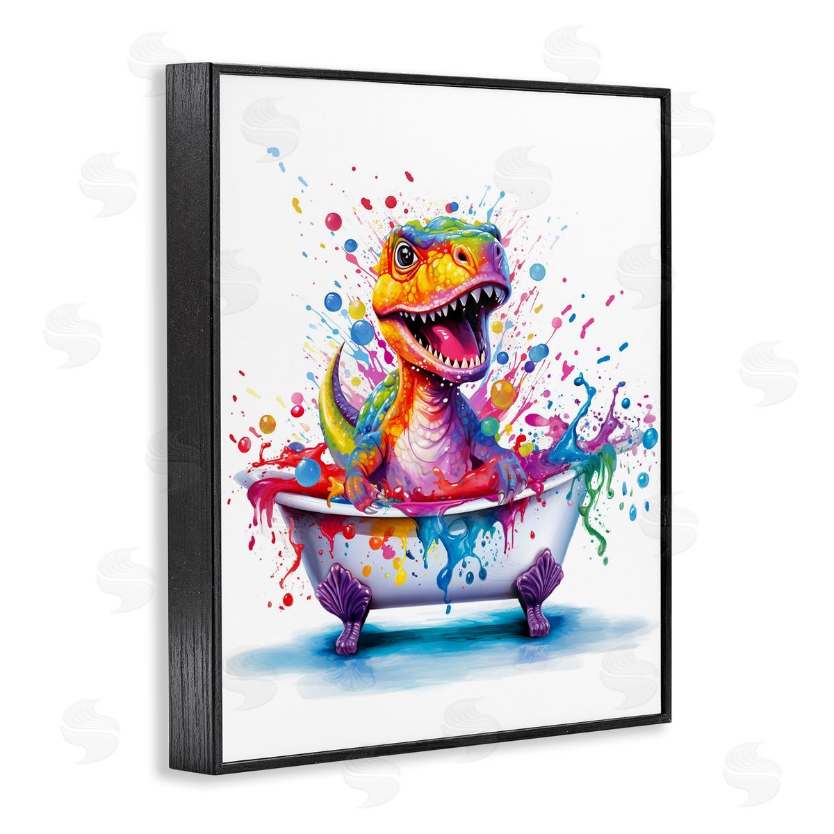 Modern Splatter Dino Black Frame Print Wall Art, Home Decor by Mary Cunningham