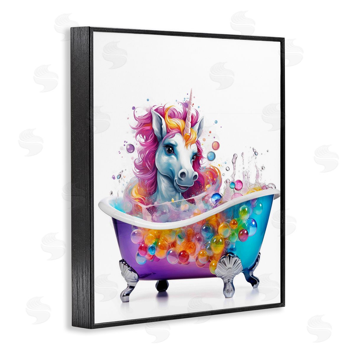Rainbow Bubbles Unicorn Black Frame Print Wall Art, Home Decor by Mary Cunningham