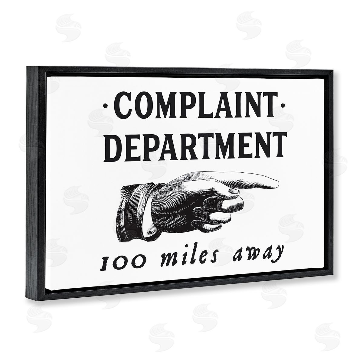 Complaint Department Pointing Black Floating Frame Canvas Wall Art, Home Decor by Lettered and Lined