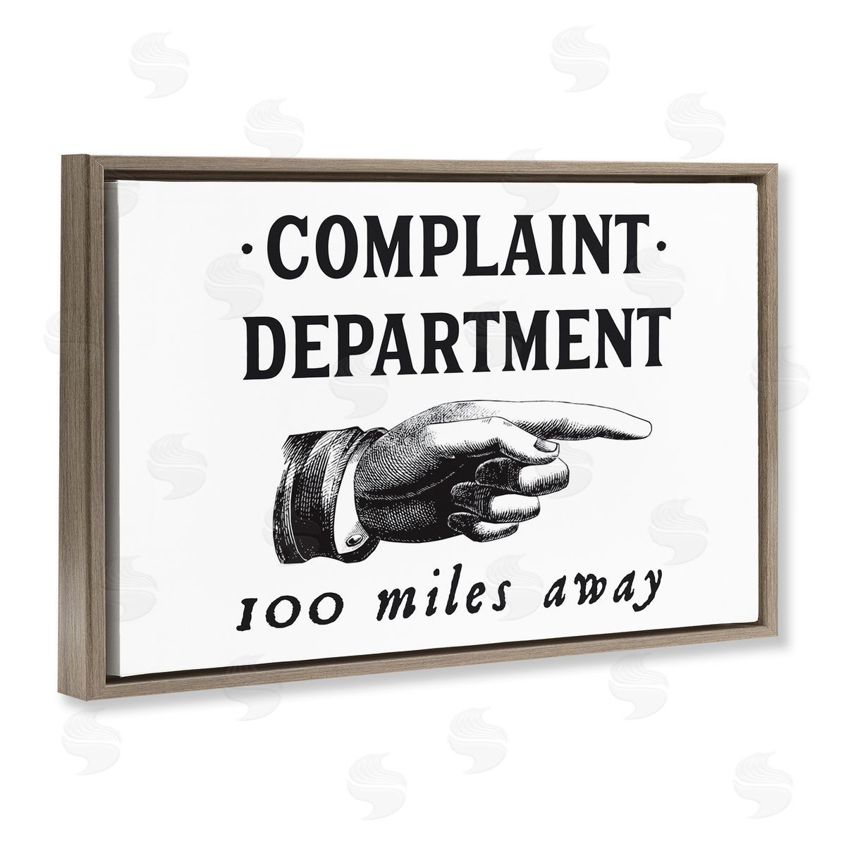 Complaint Department Pointing Brown Floating Frame Canvas Wall Art, Home Decor by Lettered and Lined