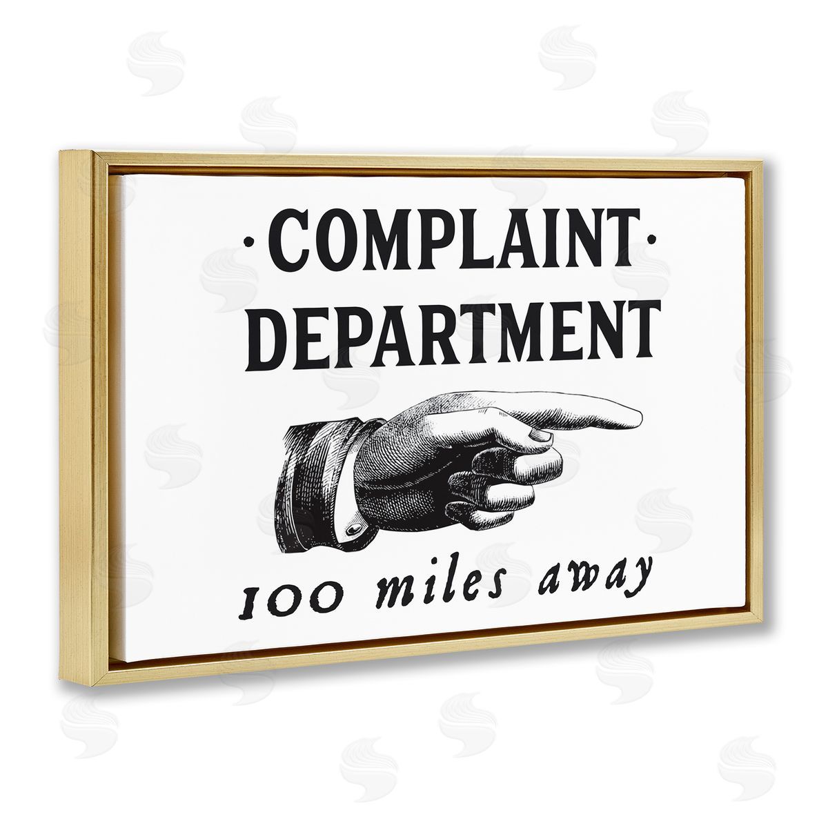 Complaint Department Pointing Gold Floating Frame Canvas Wall Art, Home Decor by Lettered and Lined