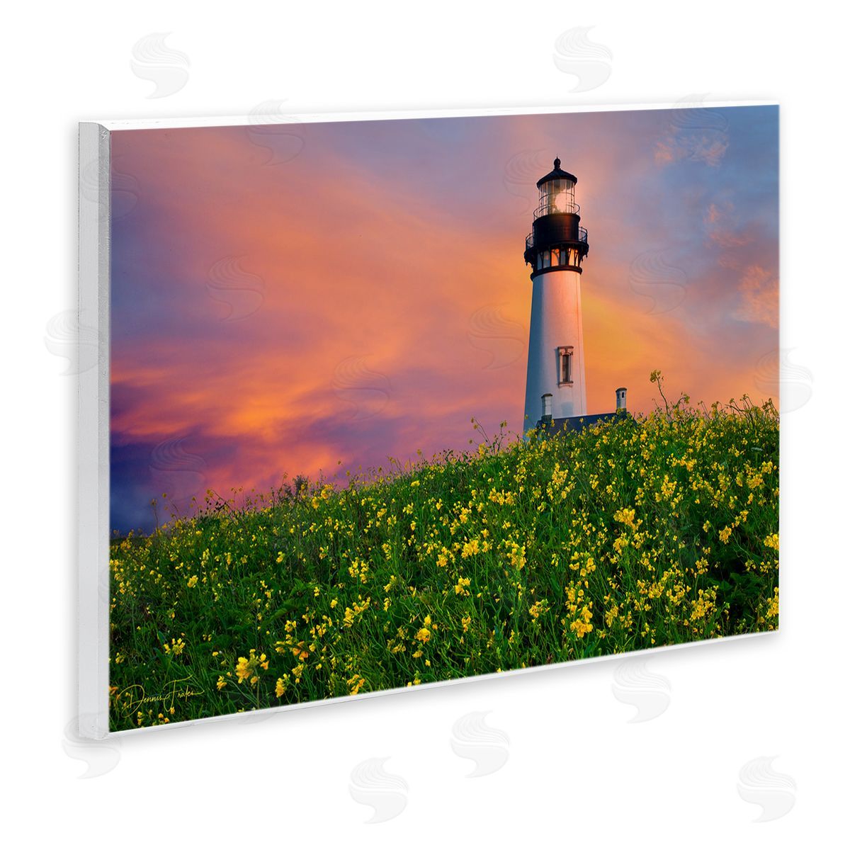Lighthouse and Floral Meadow Wood Plaque Wall Art, Home Decor by Dennis Frates