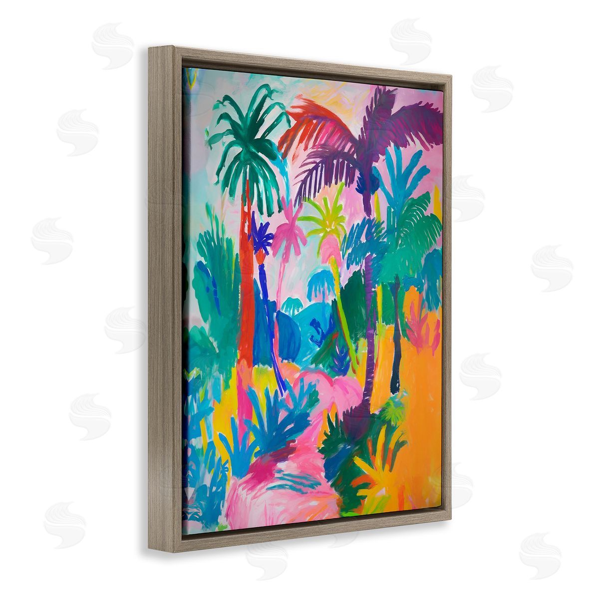 Bold Palm Paradise Brown Floating Frame Canvas Wall Art, Home Decor by Ramona Murdock