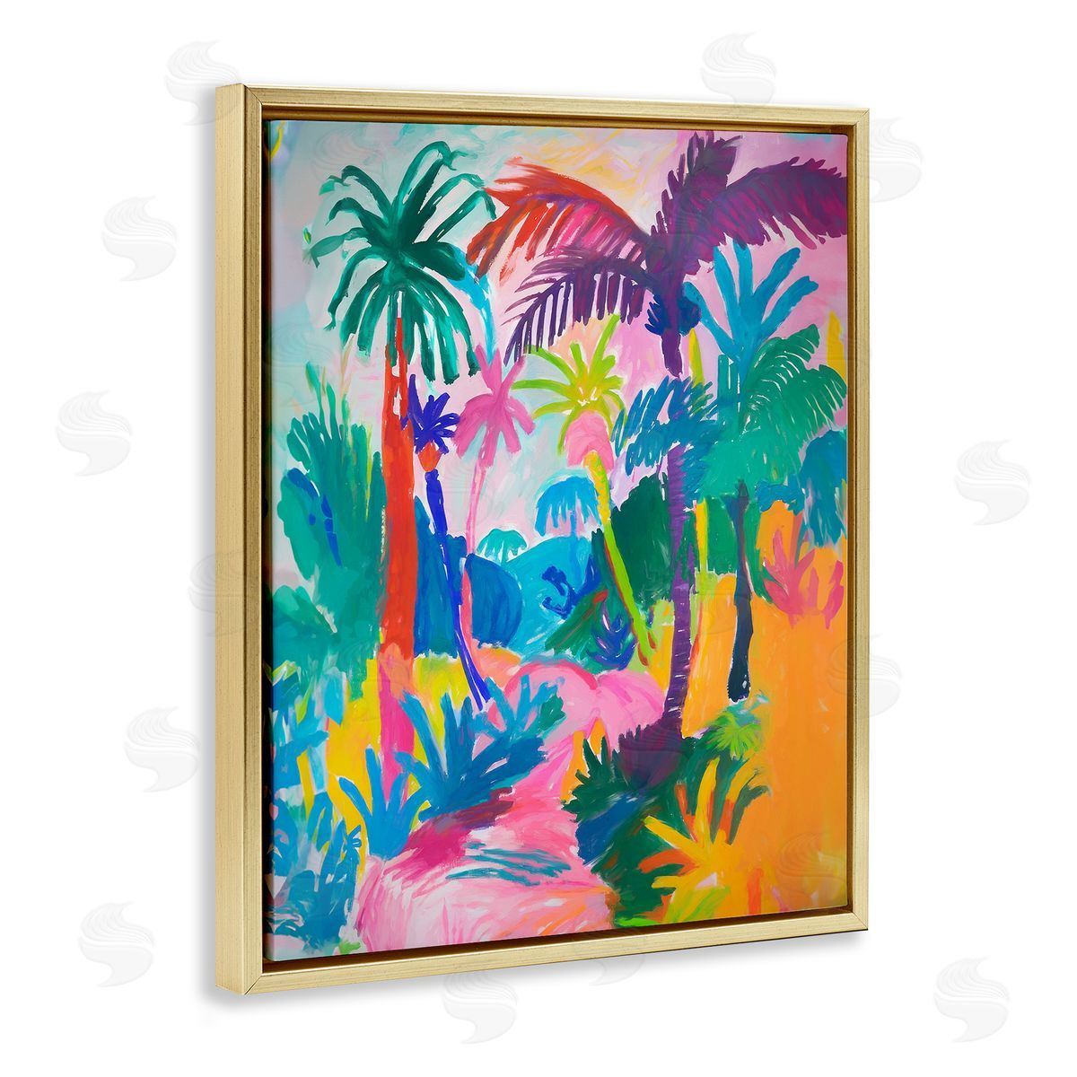 Bold Palm Paradise Gold Floating Frame Canvas Wall Art, Home Decor by Ramona Murdock