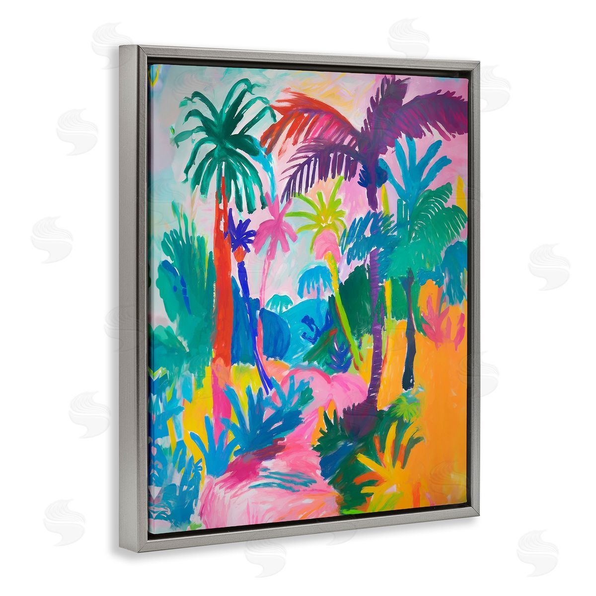 Bold Palm Paradise Grey Floating Frame Canvas Wall Art, Home Decor by Ramona Murdock