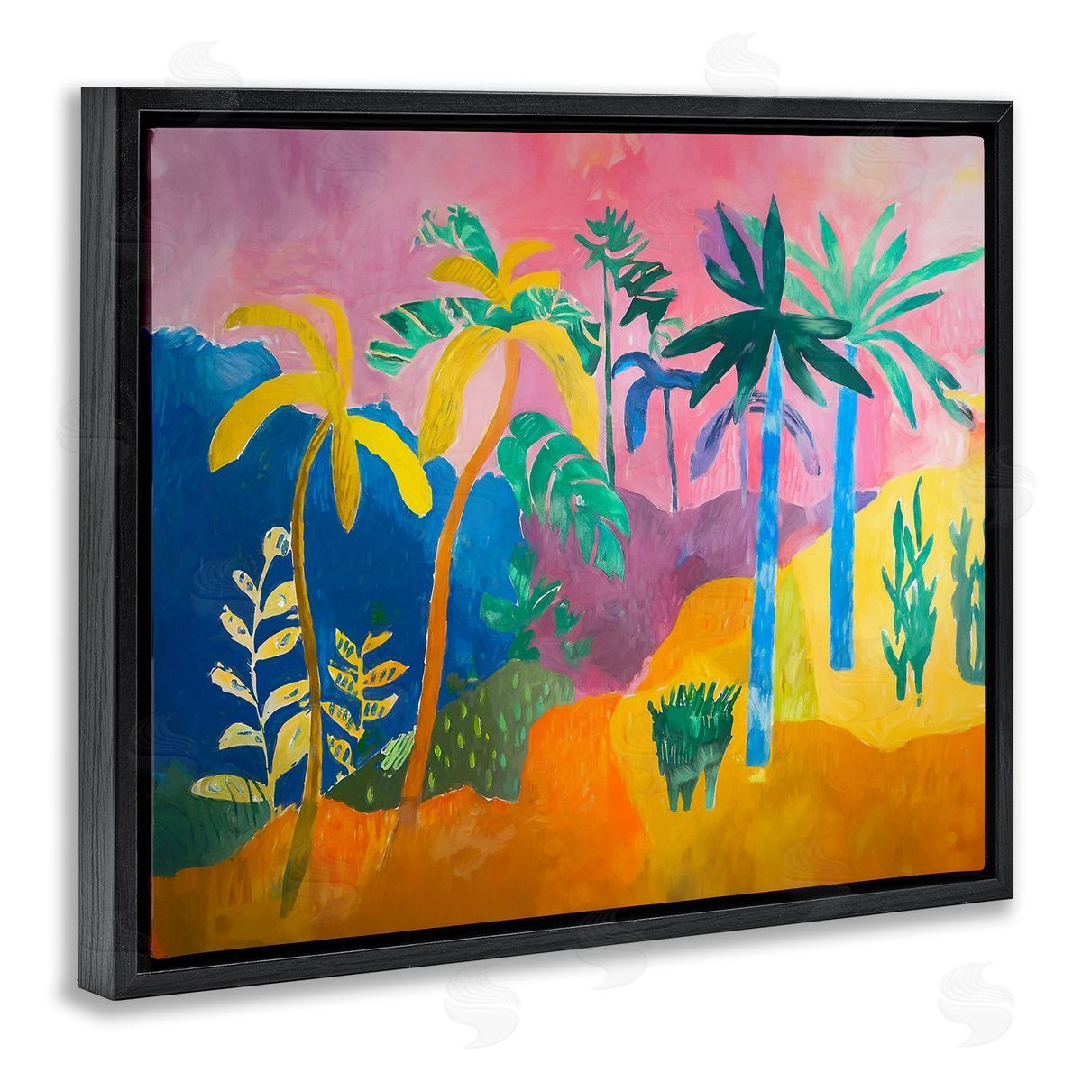 Vivid Tropical Palms Black Floating Frame Canvas Wall Art, Home Decor by Ramona Murdock