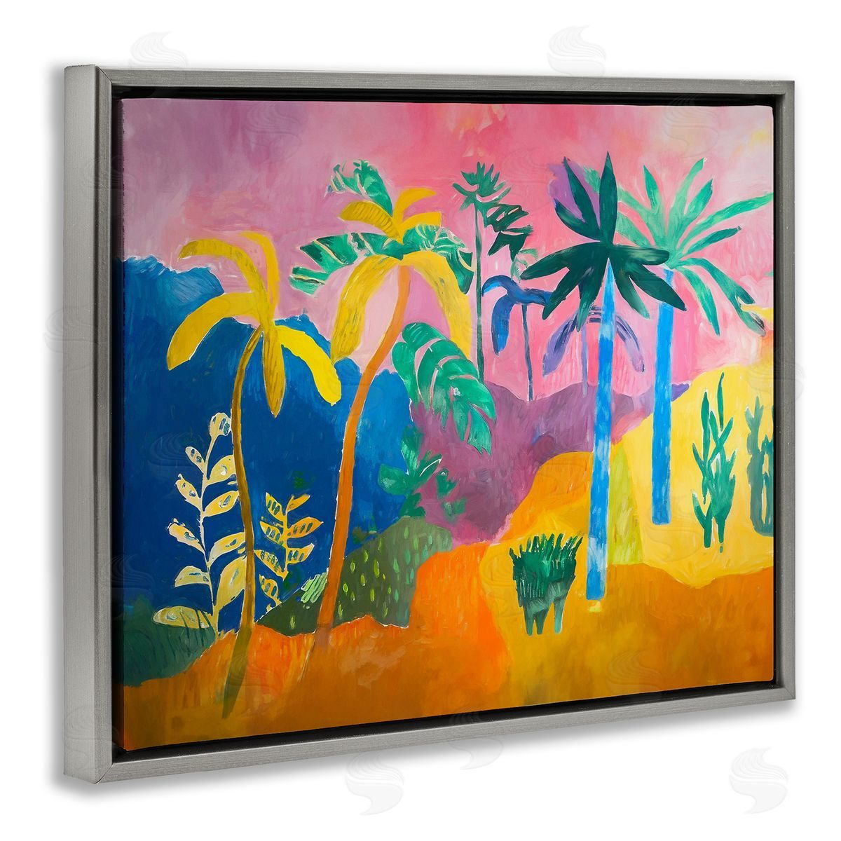 Vivid Tropical Palms Grey Floating Frame Canvas Wall Art, Home Decor by Ramona Murdock