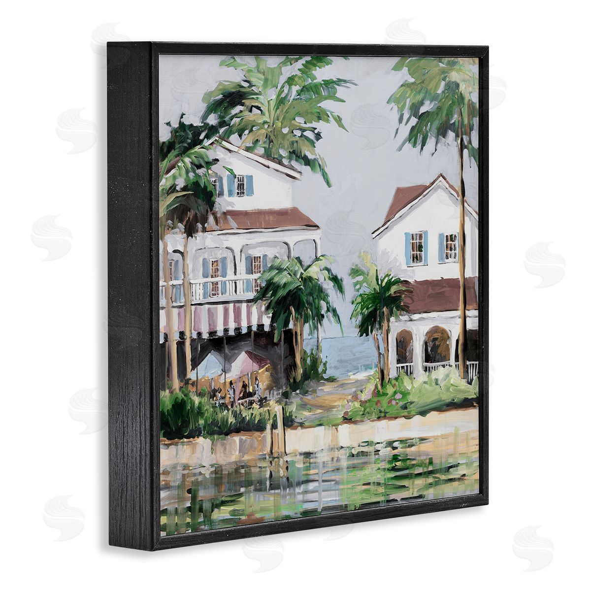 Coastal Bay Cottages Black Frame Print Wall Art, Home Decor by Jane Slivka