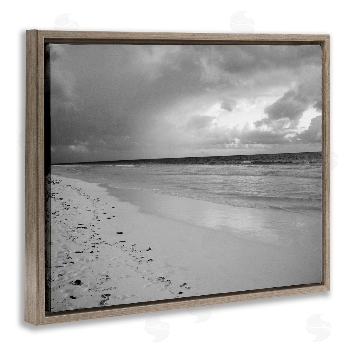 Beach Shore with Footprints Brown Floating Frame Canvas Wall Art, Home Decor by Jairo Rodriguez