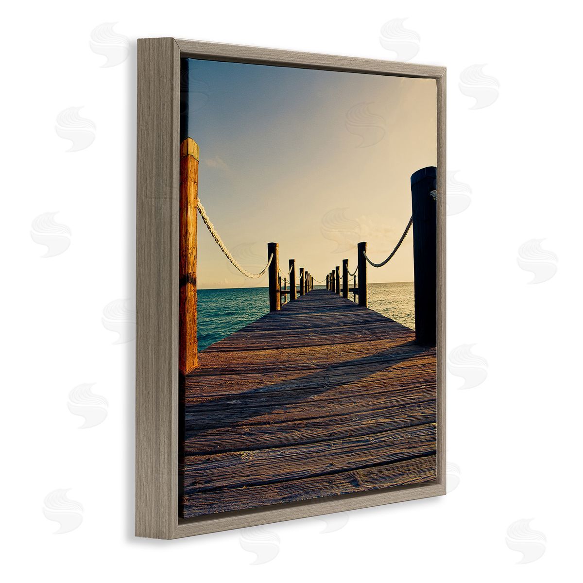 Susan Bryant Coastal Beach Dock Brown Floating Frame Canvas Wall Art Print