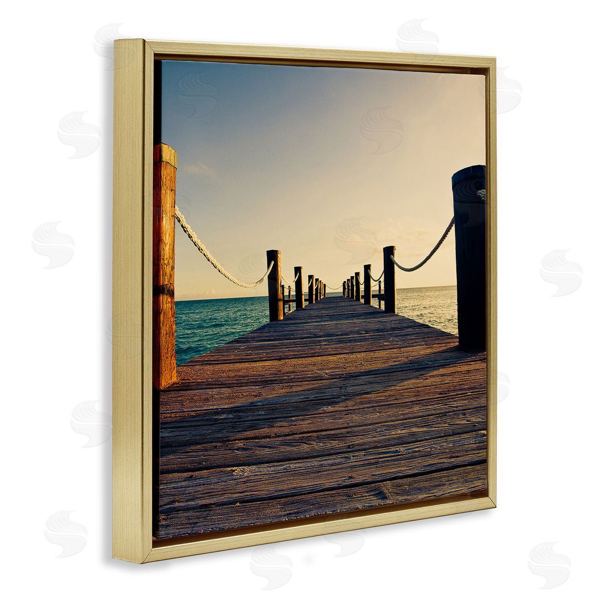 Susan Bryant Coastal Beach Dock Gold Floating Frame Canvas Wall Art Print