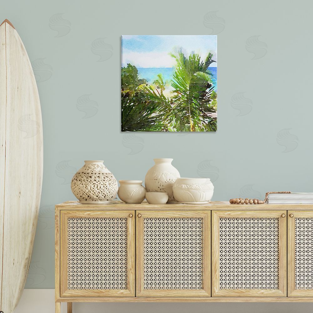 Nola James Palm Leaves over Beach Canvas Wall Art Print in Room