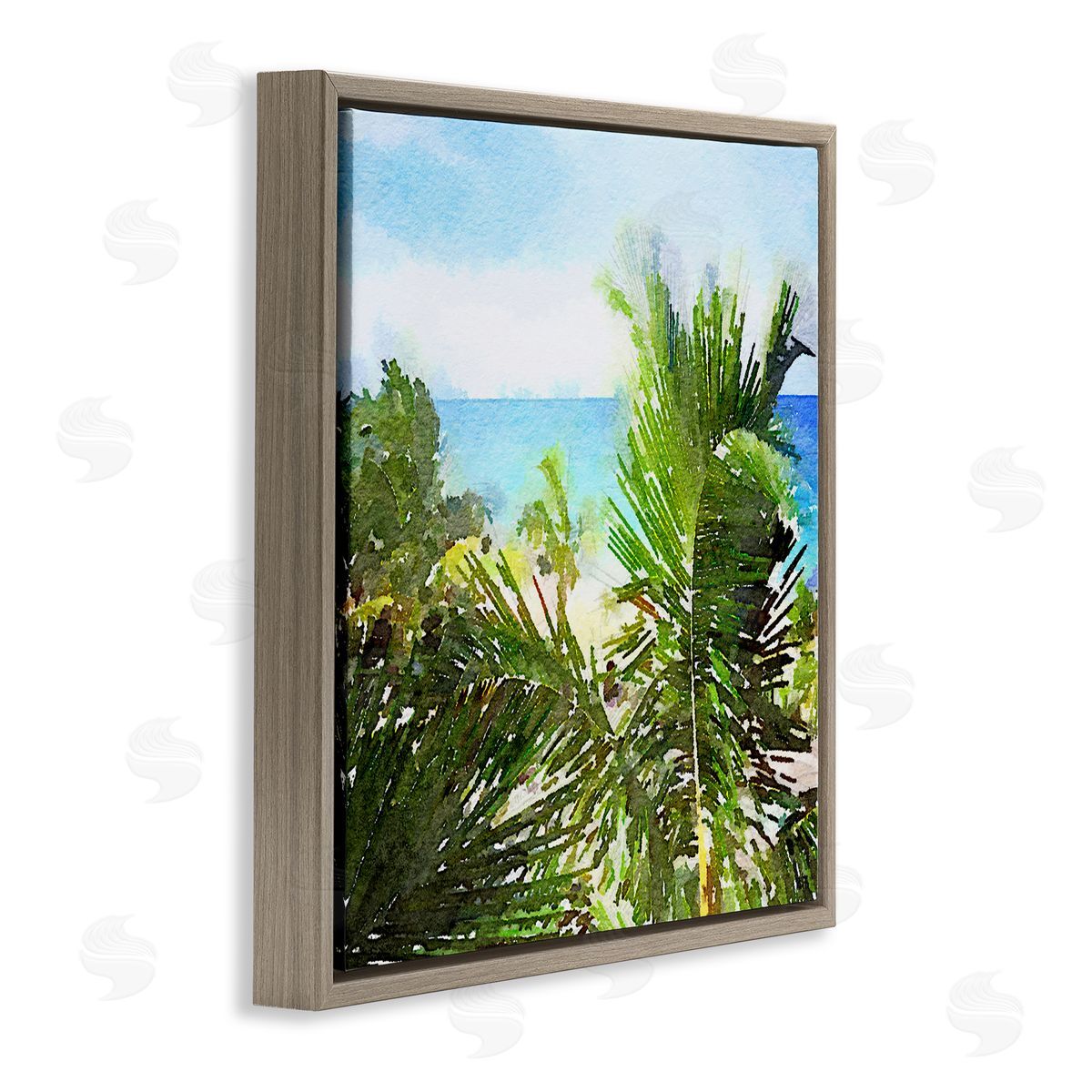 Nola James Palm Leaves over Beach Brown Floating Frame Canvas Wall Art Print