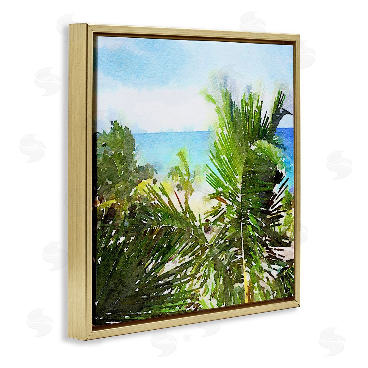 Nola James Palm Leaves over Beach Gold Floating Frame Canvas Wall Art Print