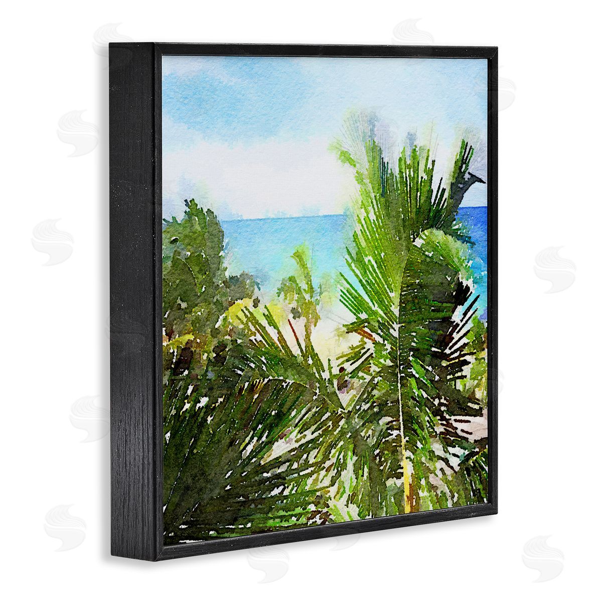 Nola James Palm Leaves over Beach Black Framed Giclee Wall Art Print