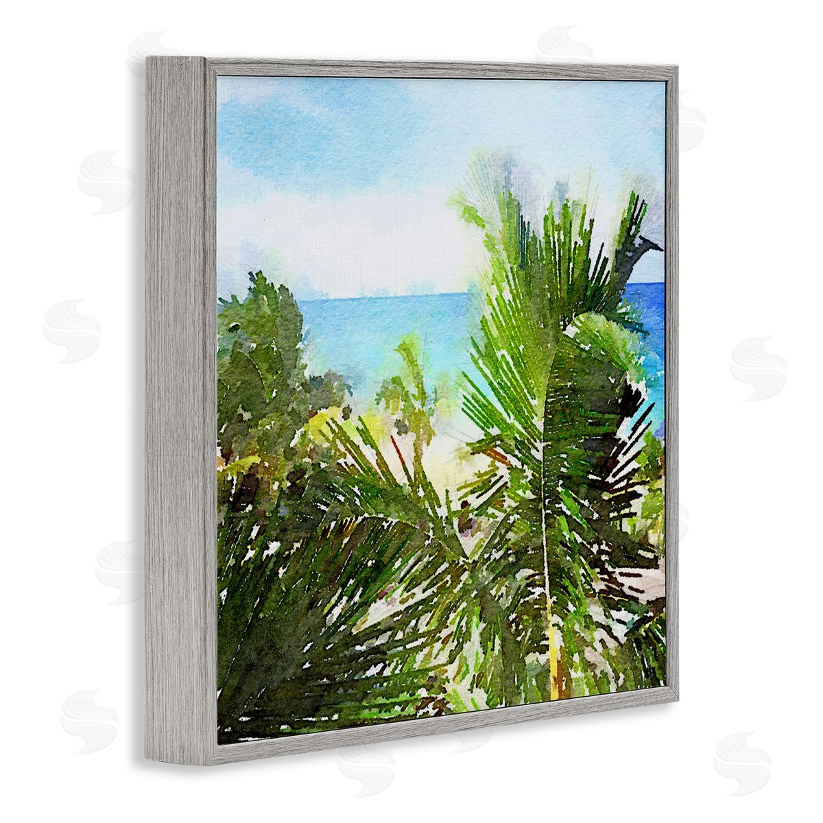 Nola James Palm Leaves over Beach Gray Framed Giclee Wall Art Print
