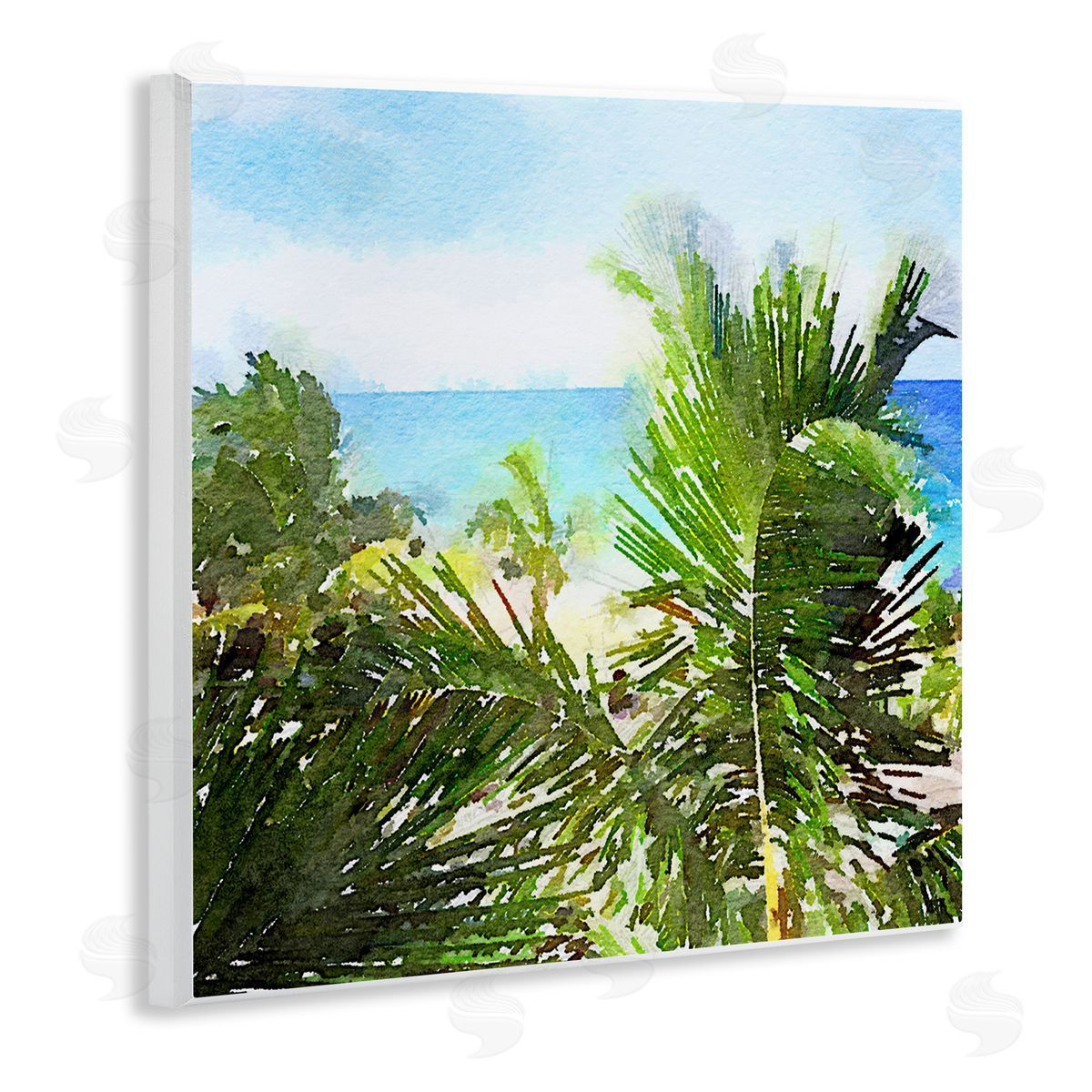 Nola James Palm Leaves over Beach Wooden Wall Plaque Art Print