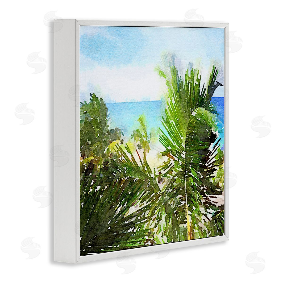 Nola James Palm Leaves over Beach White Framed Giclee Wall Art Print