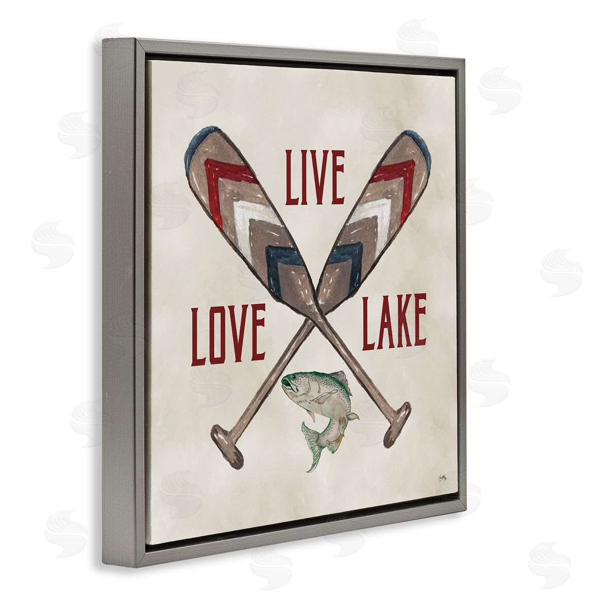 Live Love Lake Oars Grey Floating Frame Canvas Wall Art, Home Decor by Elizabeth Medley