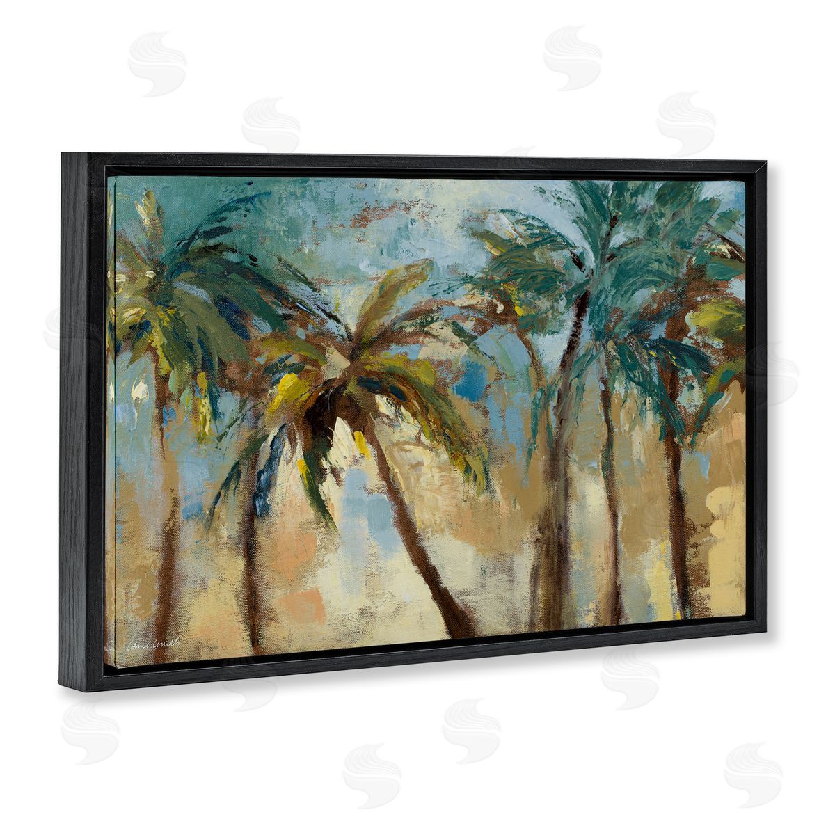 Abstract Brushed Palms Black Floating Frame Canvas Wall Art, Home Decor by Lanie Loreth