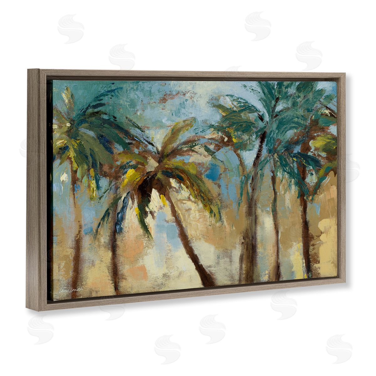 Abstract Brushed Palms Brown Floating Frame Canvas Wall Art, Home Decor by Lanie Loreth