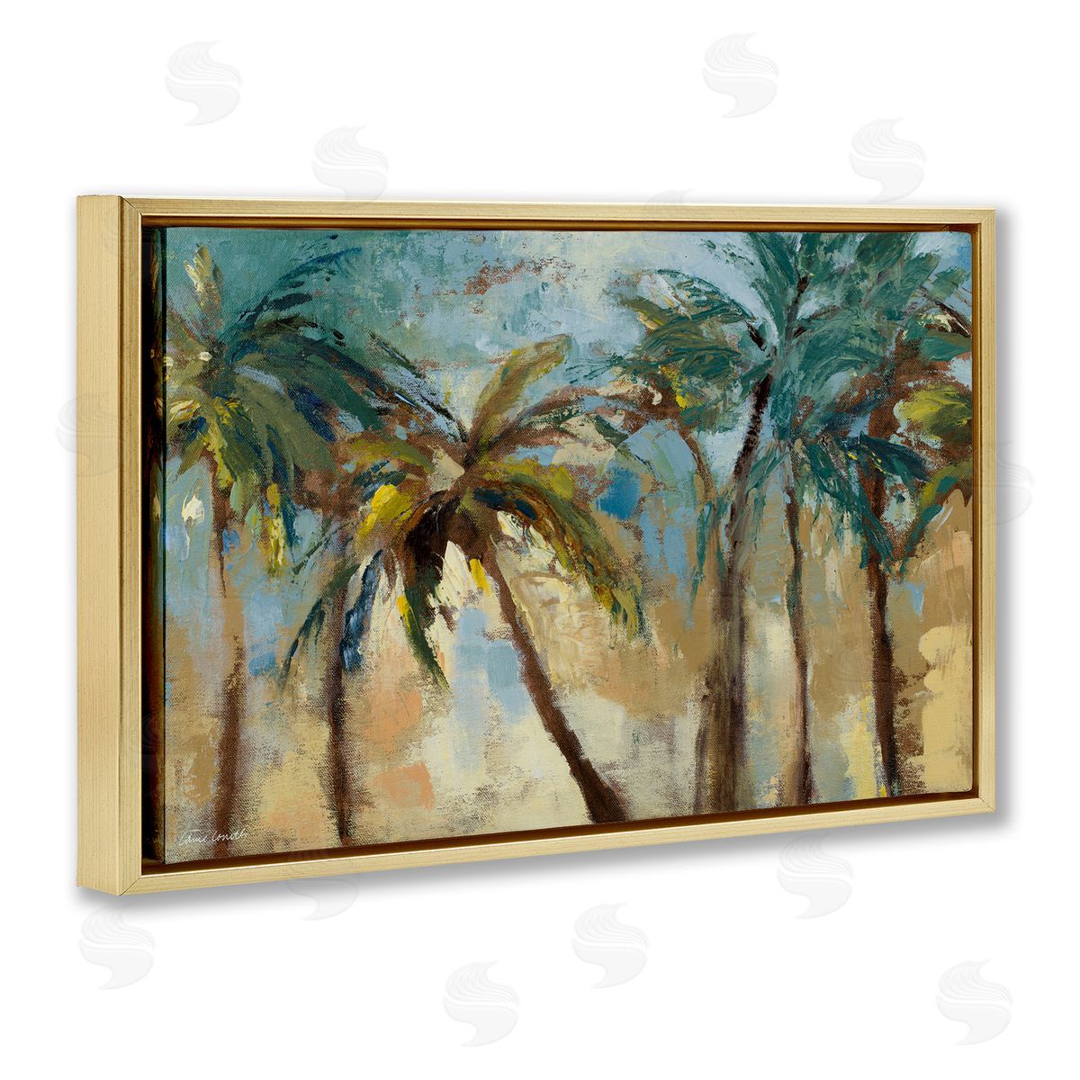 Abstract Brushed Palms Gold Floating Frame Canvas Wall Art, Home Decor by Lanie Loreth
