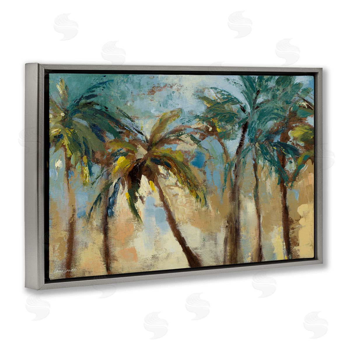 Abstract Brushed Palms Grey Floating Frame Canvas Wall Art, Home Decor by Lanie Loreth