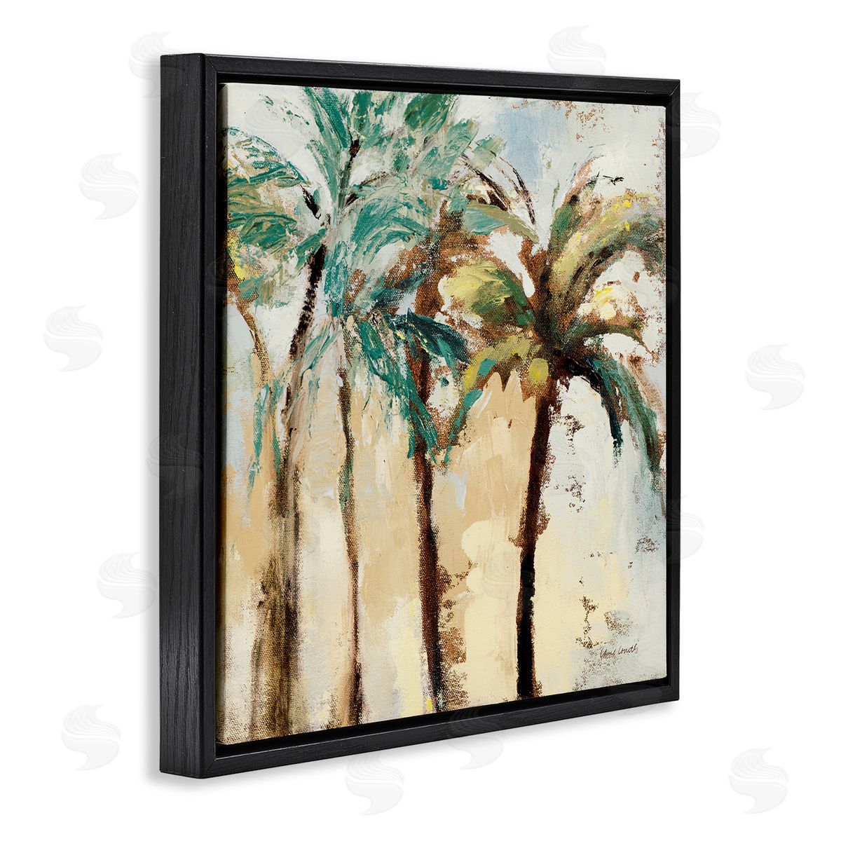 Rustic Brushed Palm Trees Black Floating Frame Canvas Wall Art, Home Decor by Lanie Loreth
