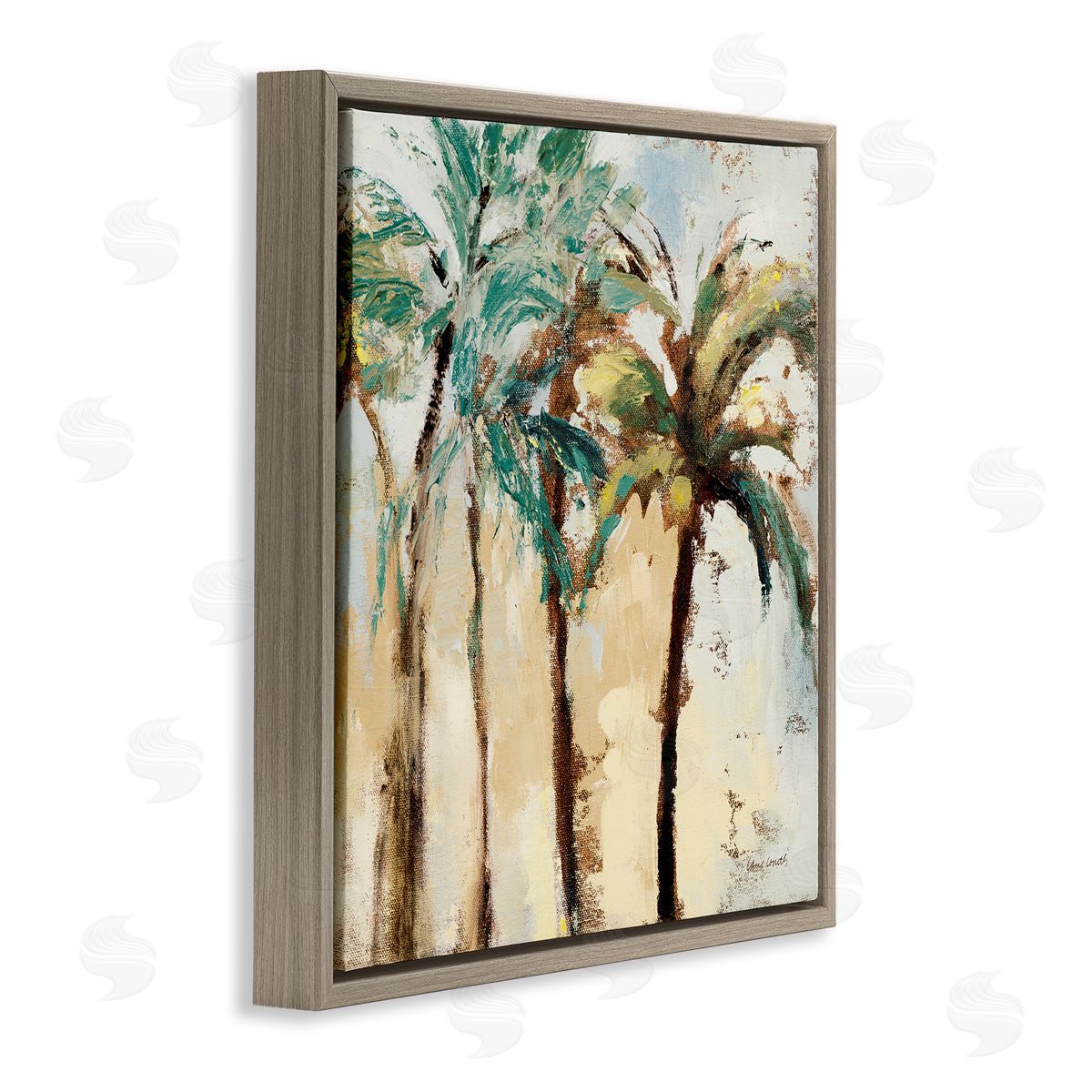 Rustic Brushed Palm Trees Brown Floating Frame Canvas Wall Art, Home Decor by Lanie Loreth