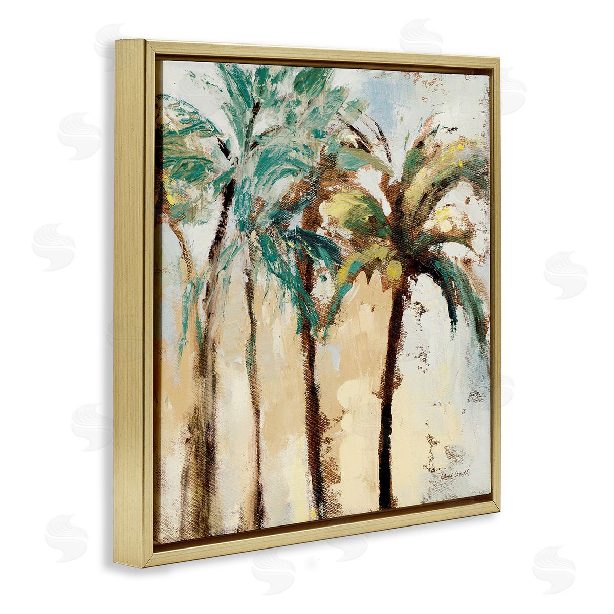 Rustic Brushed Palm Trees Gold Floating Frame Canvas Wall Art, Home Decor by Lanie Loreth