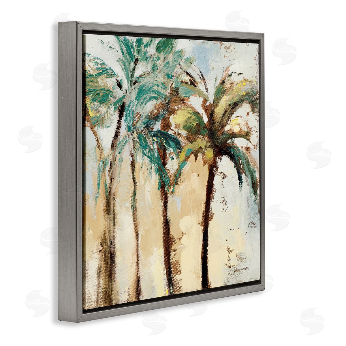 Rustic Brushed Palm Trees Grey Floating Frame Canvas Wall Art, Home Decor by Lanie Loreth