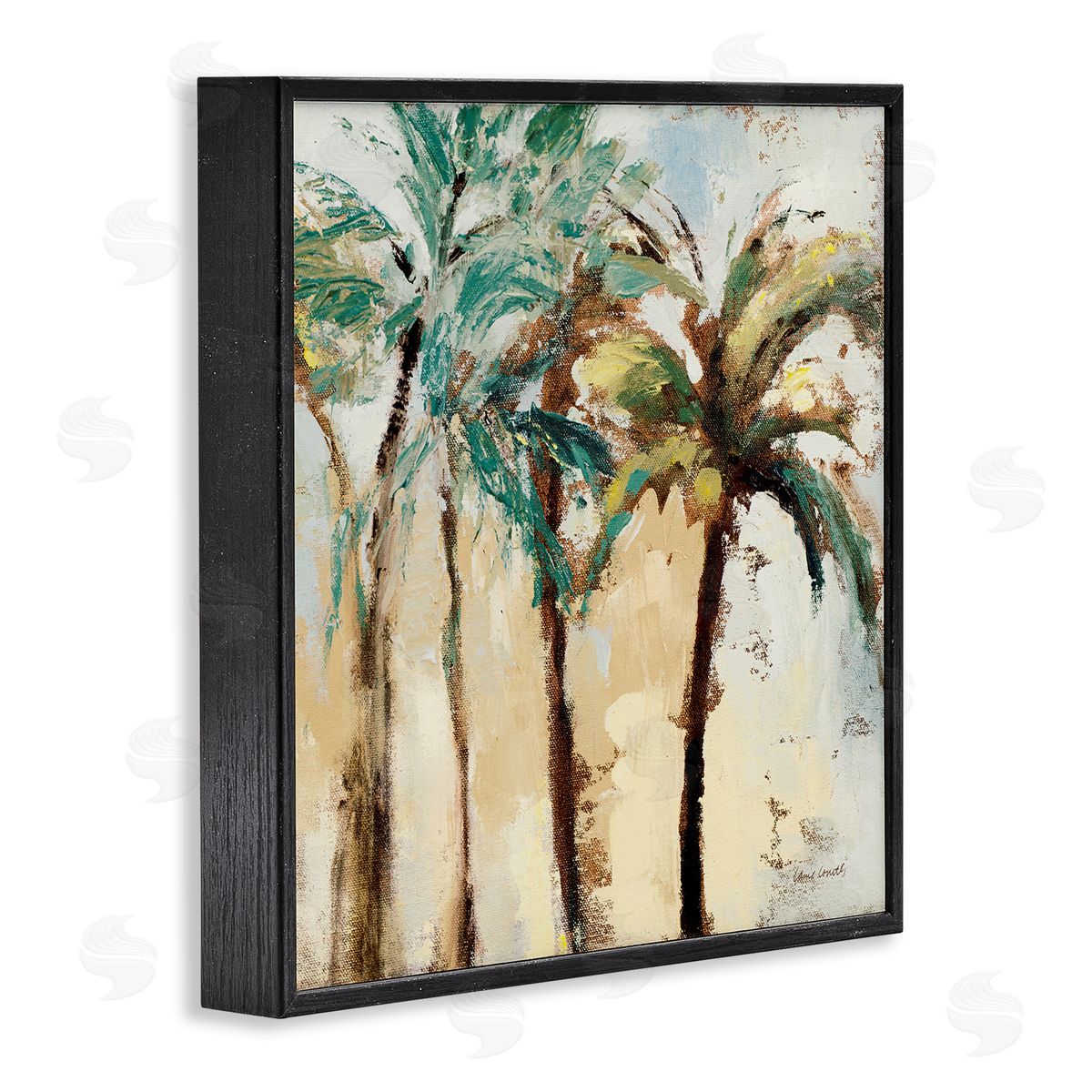 Rustic Brushed Palm Trees Black Frame Print Wall Art, Home Decor by Lanie Loreth