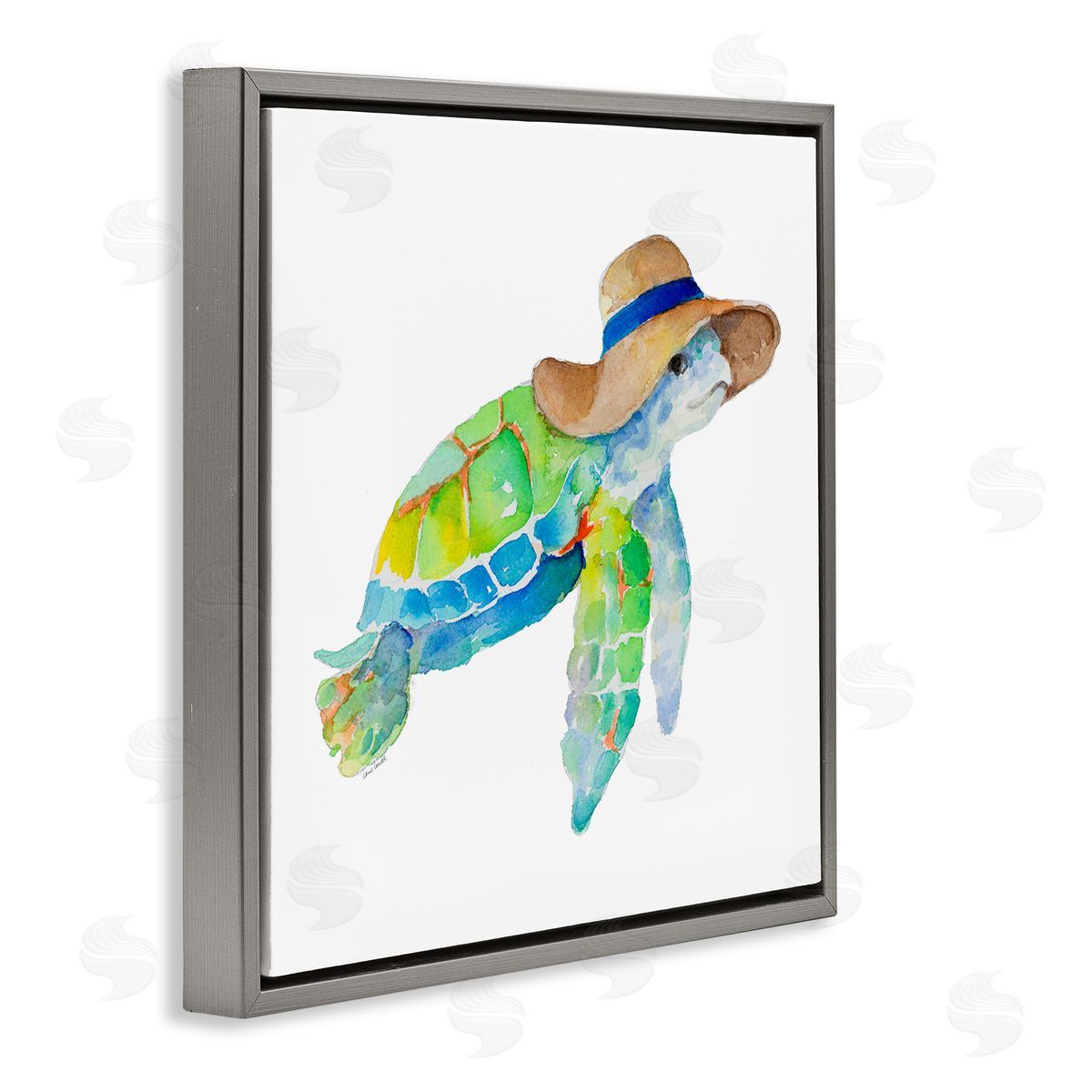 Beach Ready Turtle Grey Floating Frame Canvas Wall Art, Home Decor by Lanie Loreth