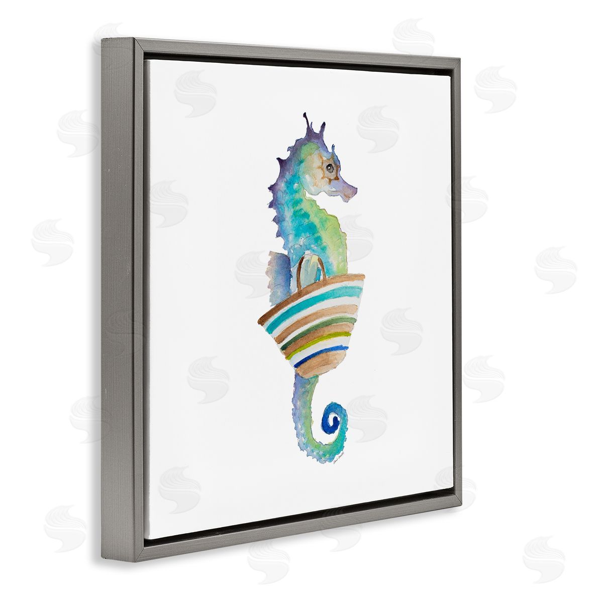 Summer Ready Seahorse Grey Floating Frame Canvas Wall Art, Home Decor by Lanie Loreth