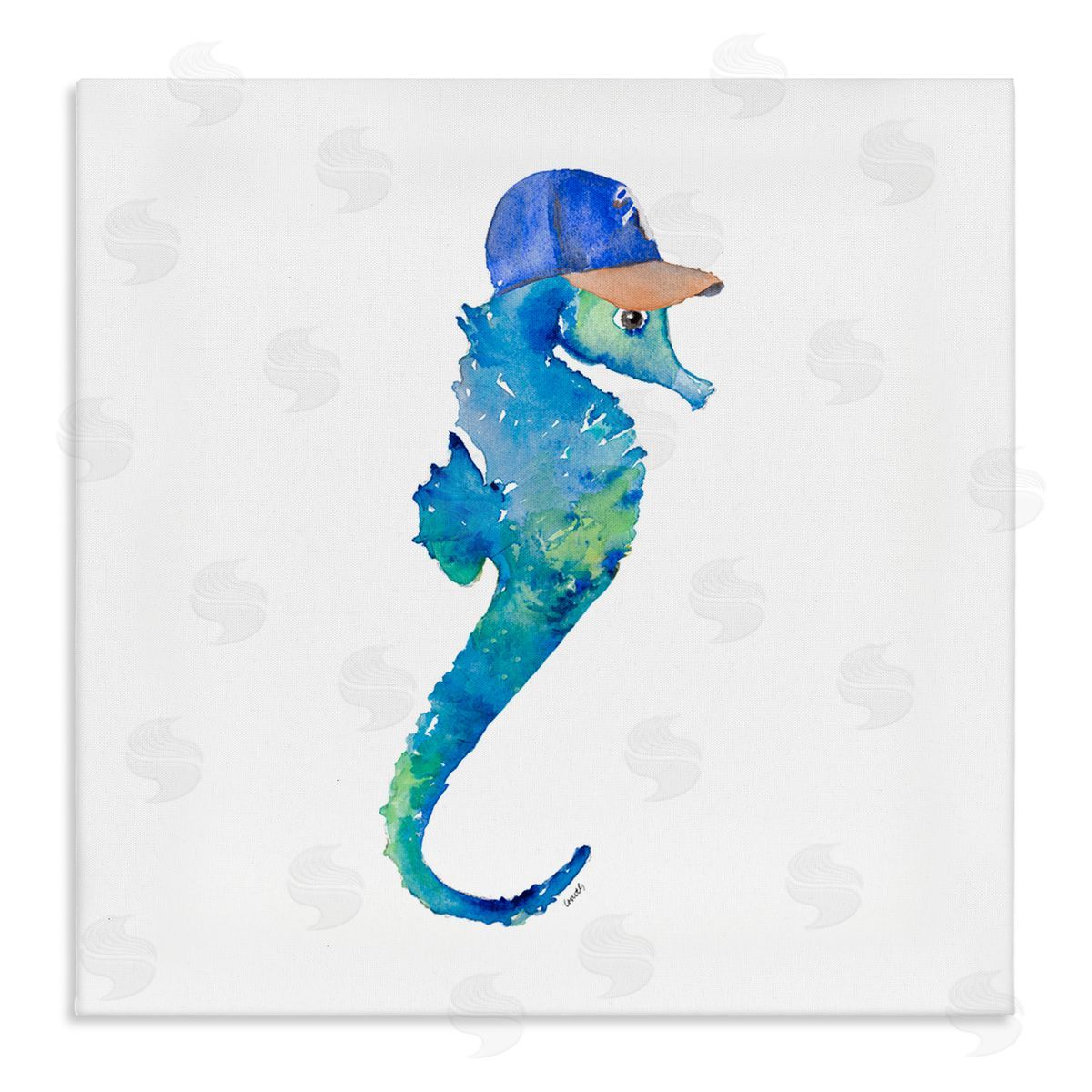 Blue Seahorse in Hat Canvas Wall Art, Home Decor by Lanie Loreth