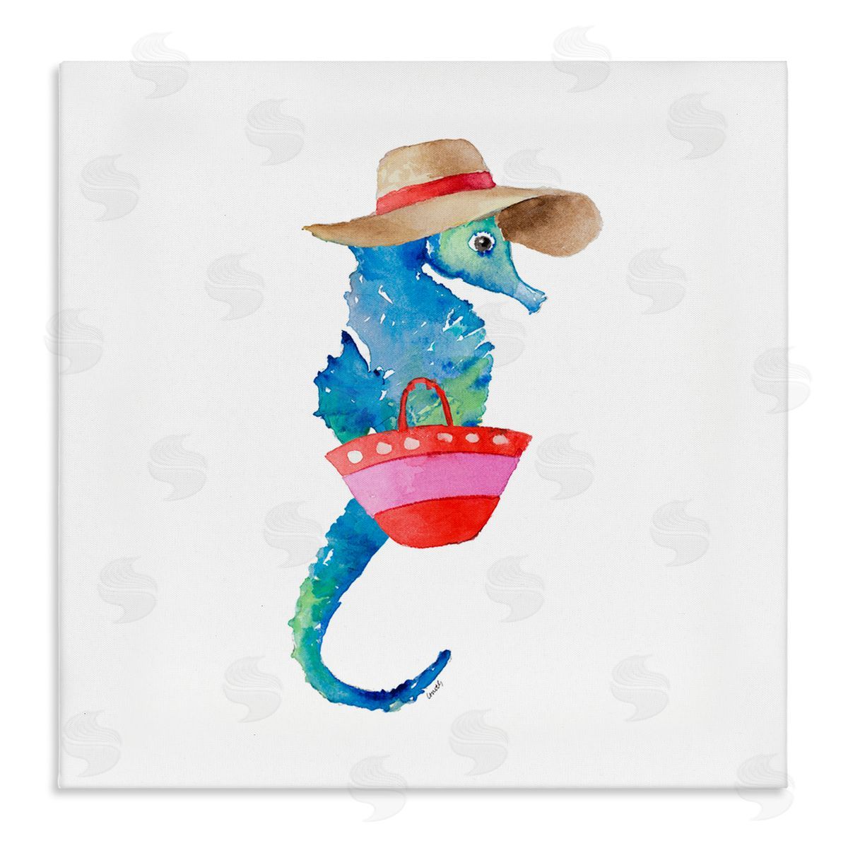 Seahorse in Beach Hat Canvas Wall Art, Home Decor by Lanie Loreth