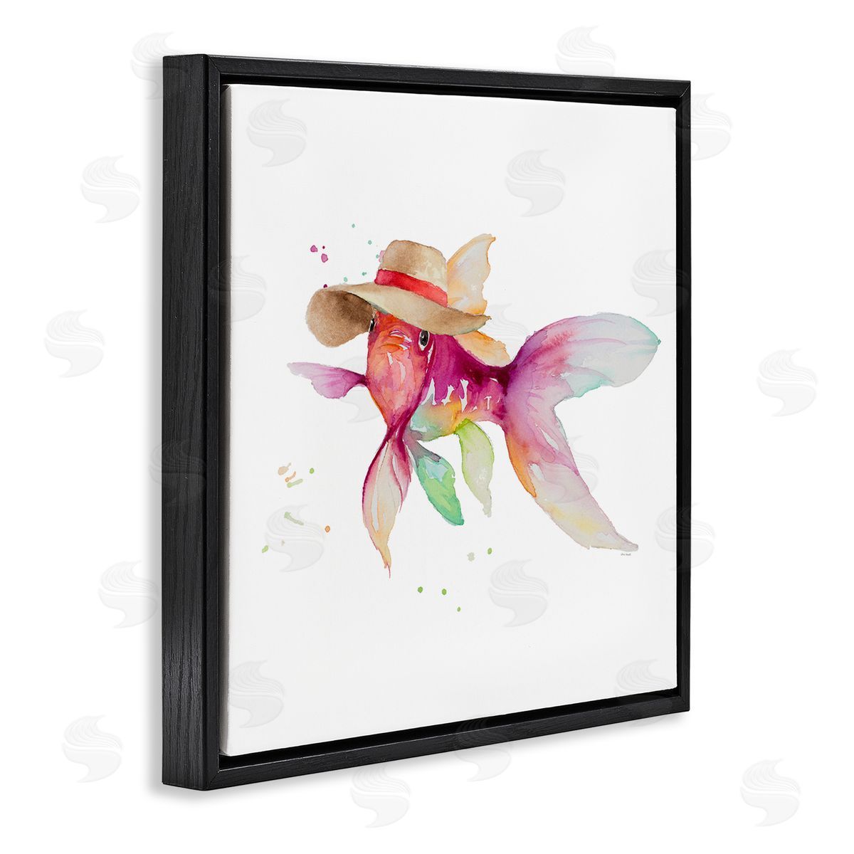Beach Fish Watercolor Black Floating Frame Canvas Wall Art, Home Decor by Lanie Loreth