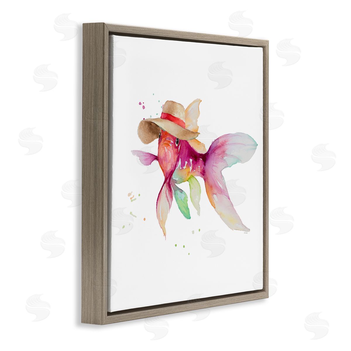 Beach Fish Watercolor Brown Floating Frame Canvas Wall Art, Home Decor by Lanie Loreth