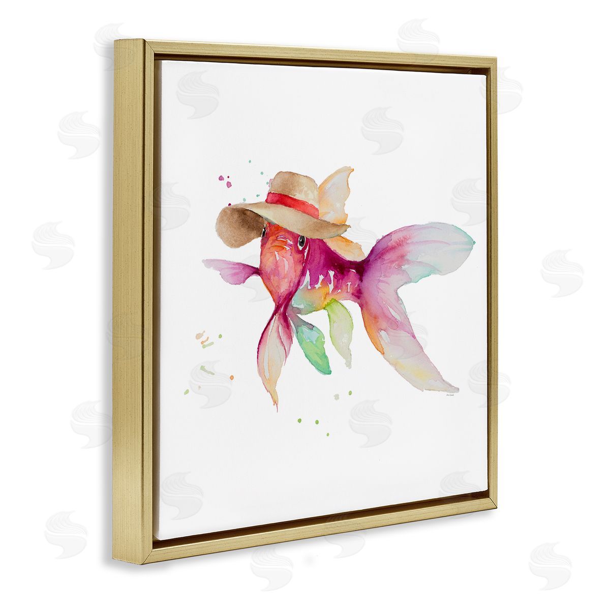 Beach Fish Watercolor Gold Floating Frame Canvas Wall Art, Home Decor by Lanie Loreth