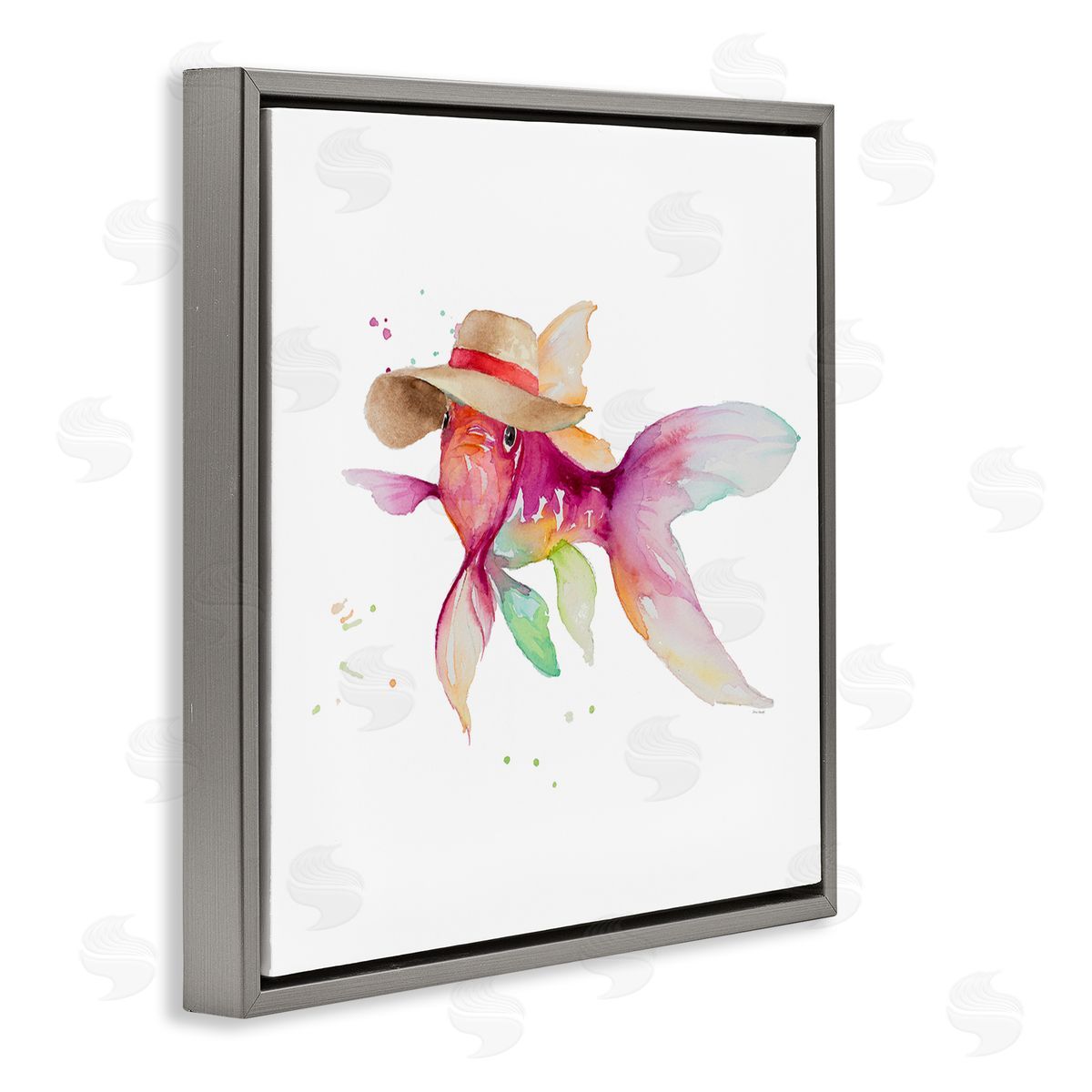 Beach Fish Watercolor Grey Floating Frame Canvas Wall Art, Home Decor by Lanie Loreth