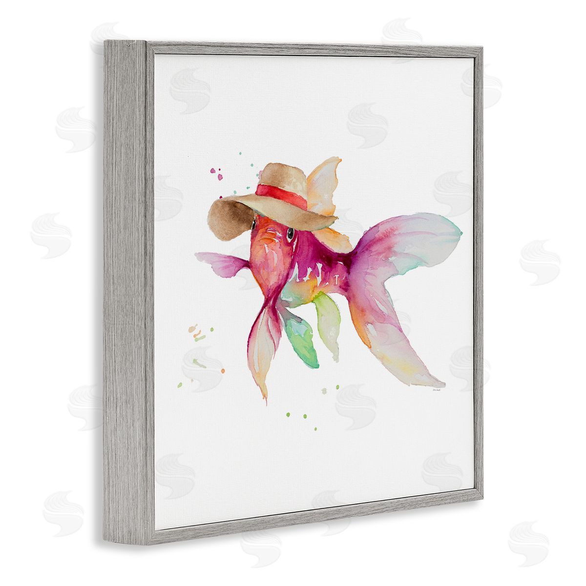 Beach Fish Watercolor Grey Frame Print Wall Art, Home Decor by Lanie Loreth