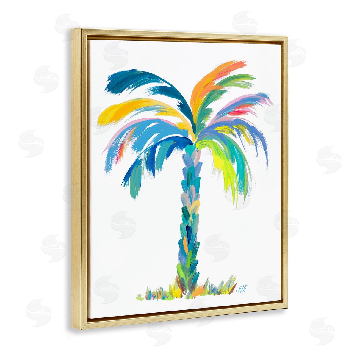 Bold Brushed Palm Gold Floating Frame Canvas Wall Art, Home Decor by Julie DeRice