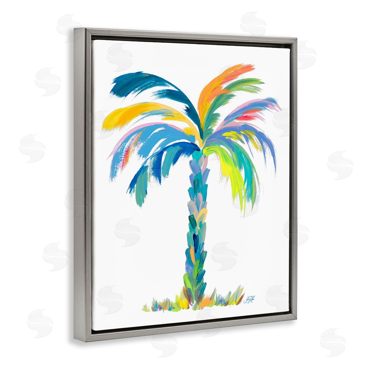 Bold Brushed Palm Grey Floating Frame Canvas Wall Art, Home Decor by Julie DeRice