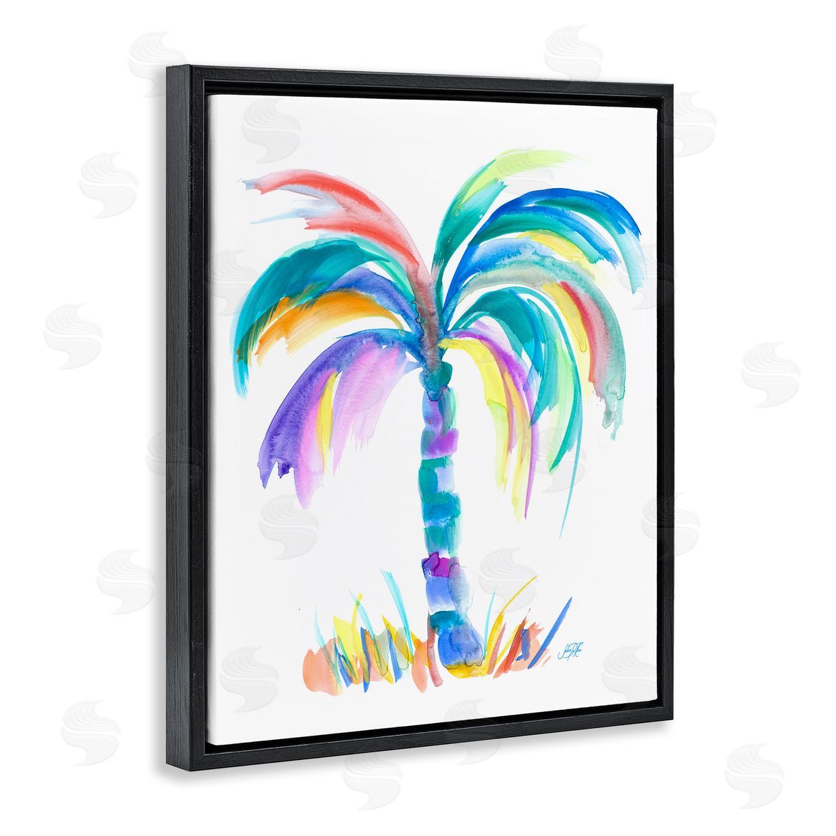 Brushed Palm Tree Black Floating Frame Canvas Wall Art, Home Decor by Julie DeRice