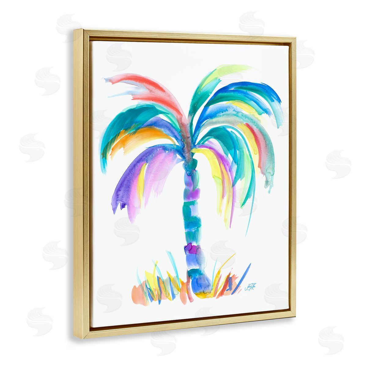 Brushed Palm Tree Gold Floating Frame Canvas Wall Art, Home Decor by Julie DeRice