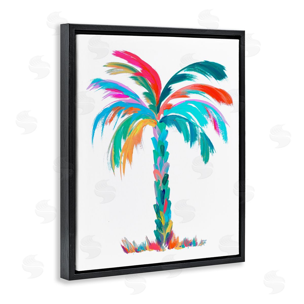Vivid Palm Tree Black Floating Frame Canvas Wall Art, Home Decor by Julie DeRice