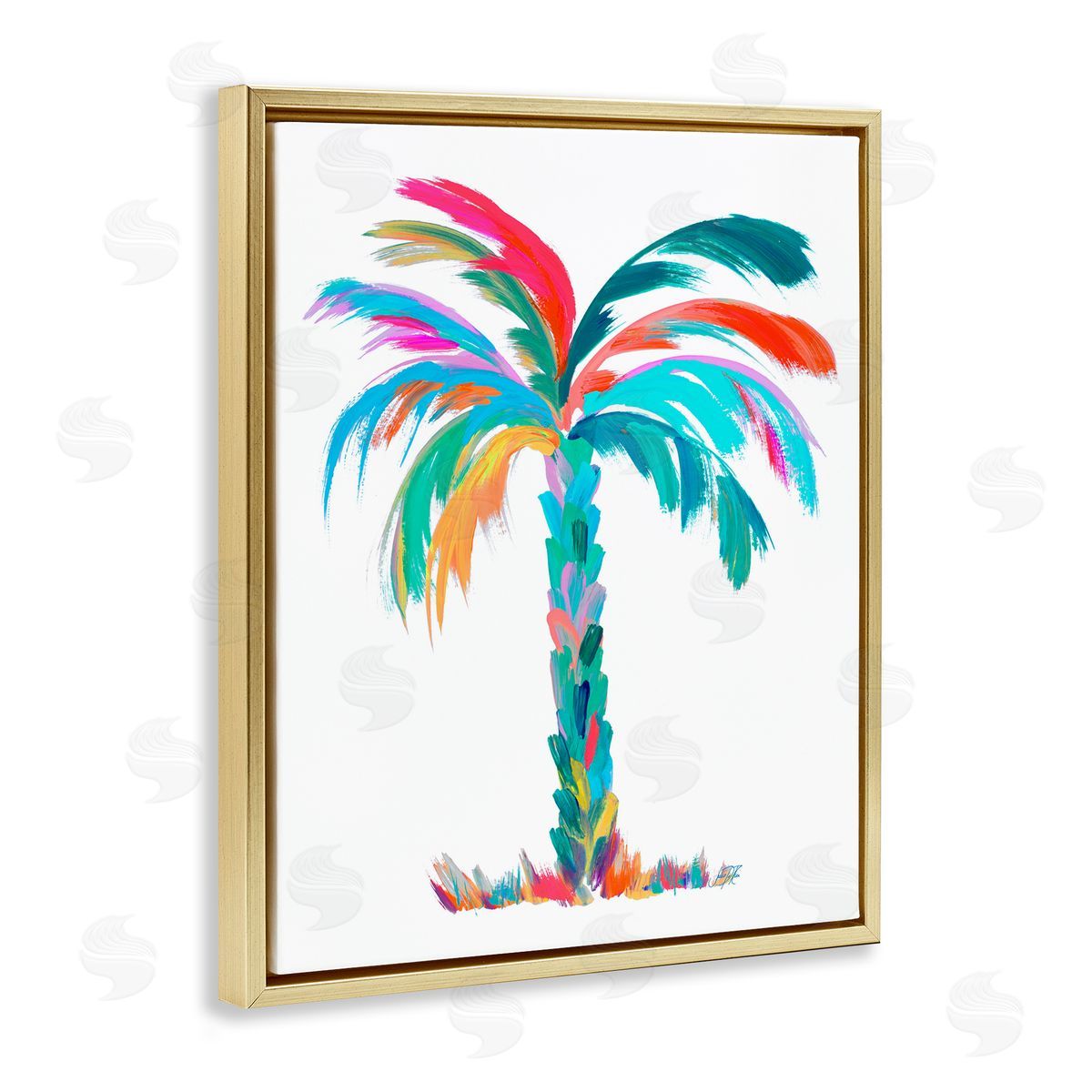 Vivid Palm Tree Gold Floating Frame Canvas Wall Art, Home Decor by Julie DeRice