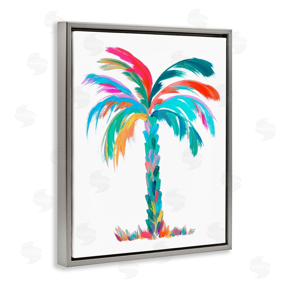 Vivid Palm Tree Grey Floating Frame Canvas Wall Art, Home Decor by Julie DeRice