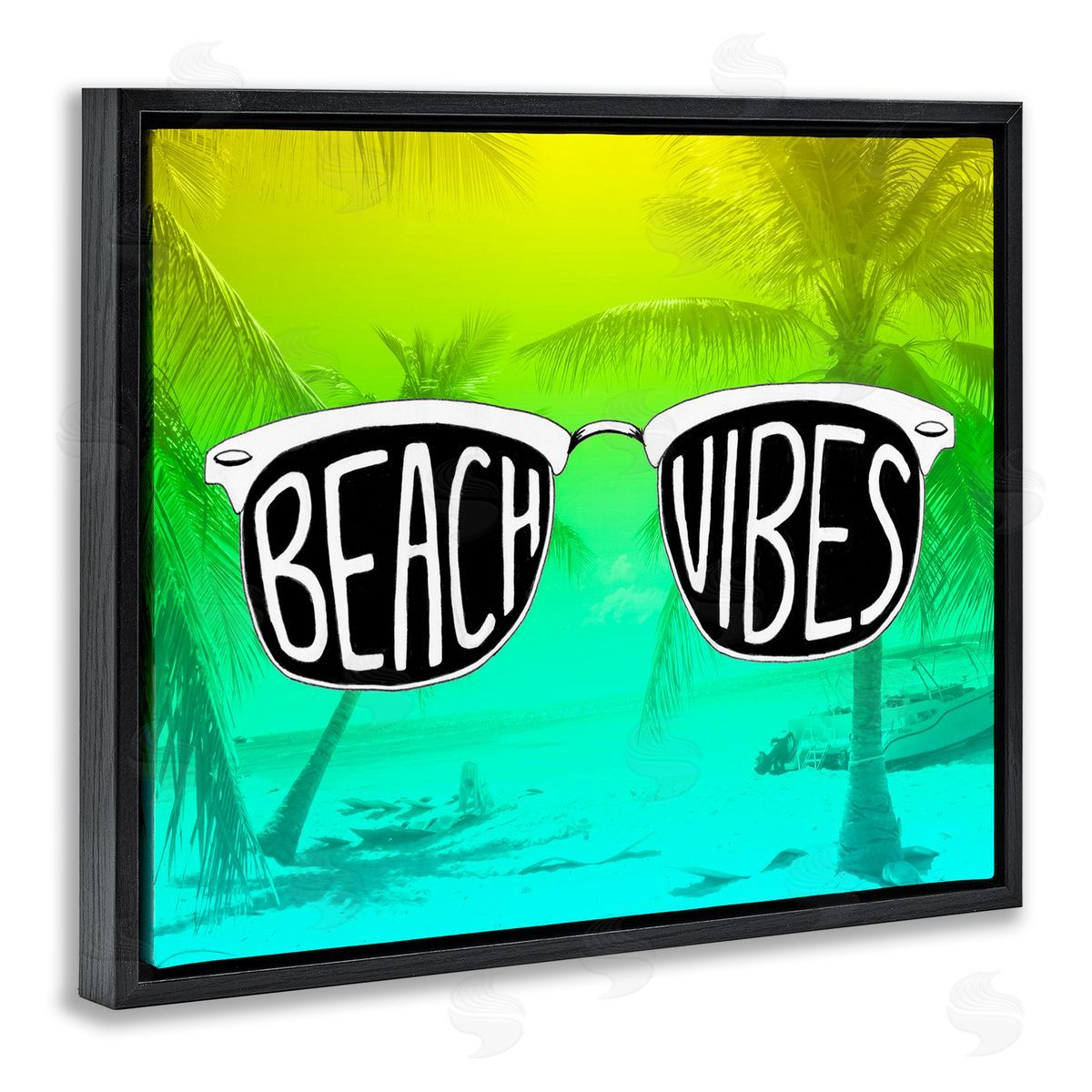 Beach Vibes Sunglasses Black Floating Frame Canvas Wall Art, Home Decor by Emily Navas
